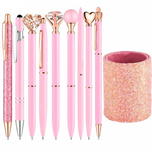 BESARTE 9 Pcs Pink Pens With Pen Holder for Desk...