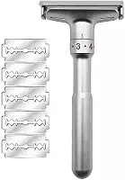Barbeador Manual Ajustável em Metal com 5 Lâminas de Reposição, Níveis 1-6