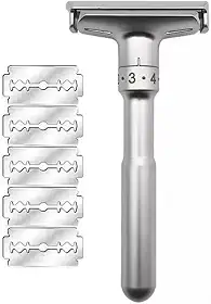 Barbeador Manual Ajustável em Metal com 5 Lâminas de Reposição, Níveis 1-6