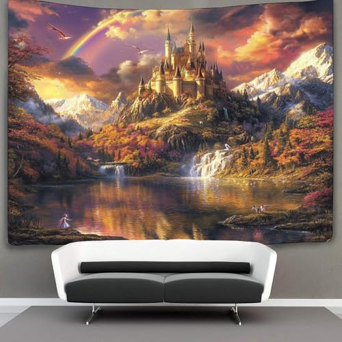 Tapisserie murale effet 3D relief château tissu suspendu salon 180x230cm