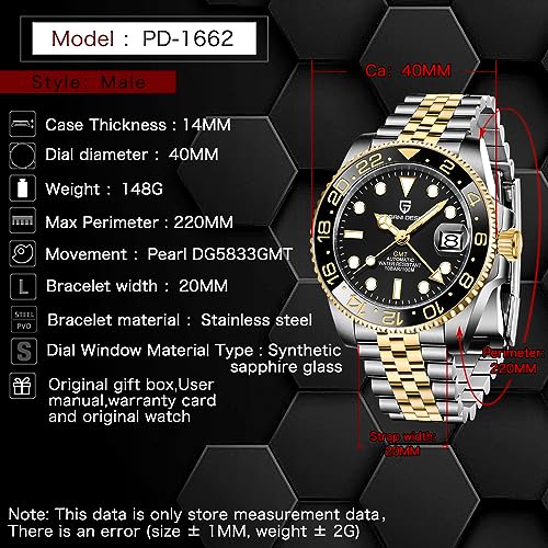 Image of CADISEN Pagani Design 1662 GMT Men's Automatic Mechanical Watch, Top Brand Stainless Steel Sapphire Glass, Diver's Watch Sports, Gift， Reloj Hombre.