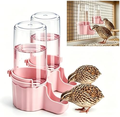 Button Quail Waterer with 1.5cm Narrow Safety Tray, 2 Pack 16.6 oz Baby Quail Chick Waterer, Automatic Gravity Water Dispenser with Integrated Hooks for Wire Mesh Cages and DIY Brooders, (Pink) image 5