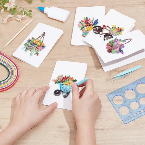 WEBEEDY 20 Sets Paper Quilling Kit for Adult Beginner DIY Flower Basket Themes Quilling Blank Card K