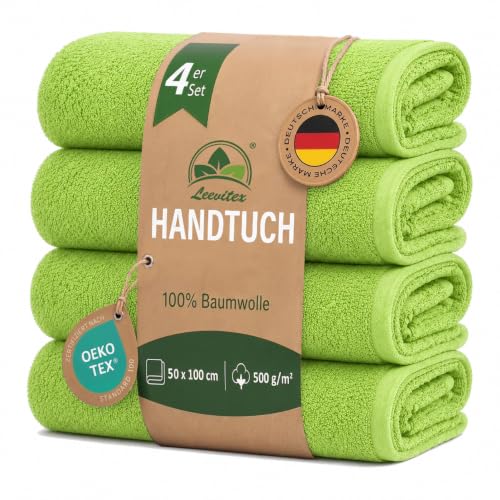 leevitex Frottier Serie Handtücher 4er Set, 50x100 cm, Baumwolle, Apfelgrün