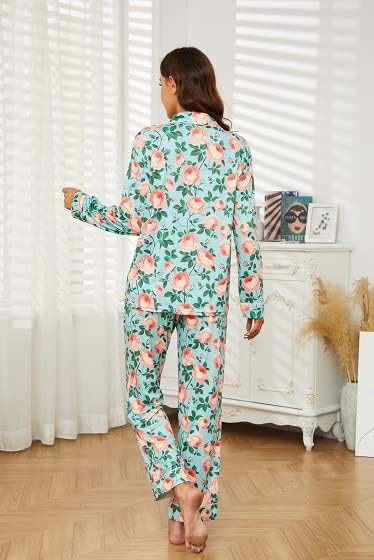 LYCY Womens Pajama Sets Floral Print, Long Sleeve Button Down Pajamas Set for Women Soft Sleepwear Pjs 2 piece Loungewear - Image 3