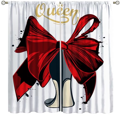 High Heels Curtains, Stylish Elegant Red Bow High Heels Prints