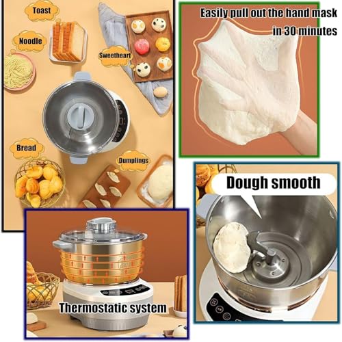 Mixeur électrique pour pâtisserie, pétrin à farine en acier inoxydable de 7 L avec fonction fermentation, fermentation thermostatique, avec tasses et cuillères à mesurer pour pâtisserie mais