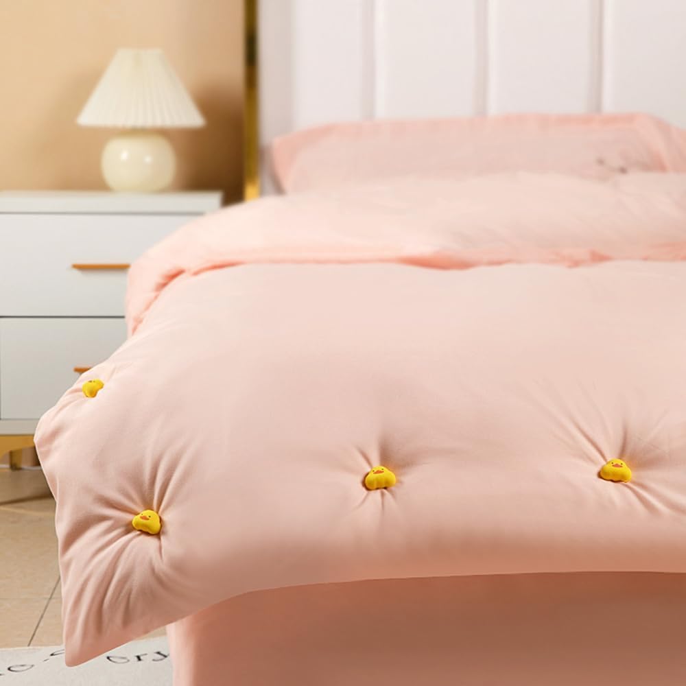 8PCS Duvet Cover Set with Anti Slip Pins Plastic Coated Steel Pins with Duck Design Soft Fabric Duvet Insert Clips Removable Snap Button Double Sided Blanket Fasteners