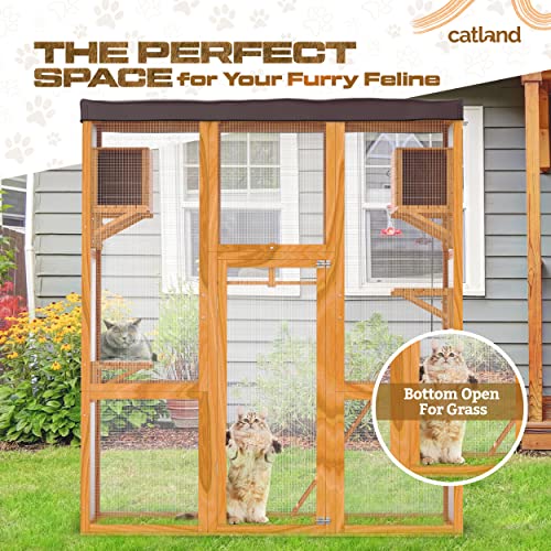 CATLAND Yellow Outdoor Cat Enclosures - Large Catio for Cats Cage with Removable PVC Sun Shade Cloth Roof - Wood & Wire… - Image 3