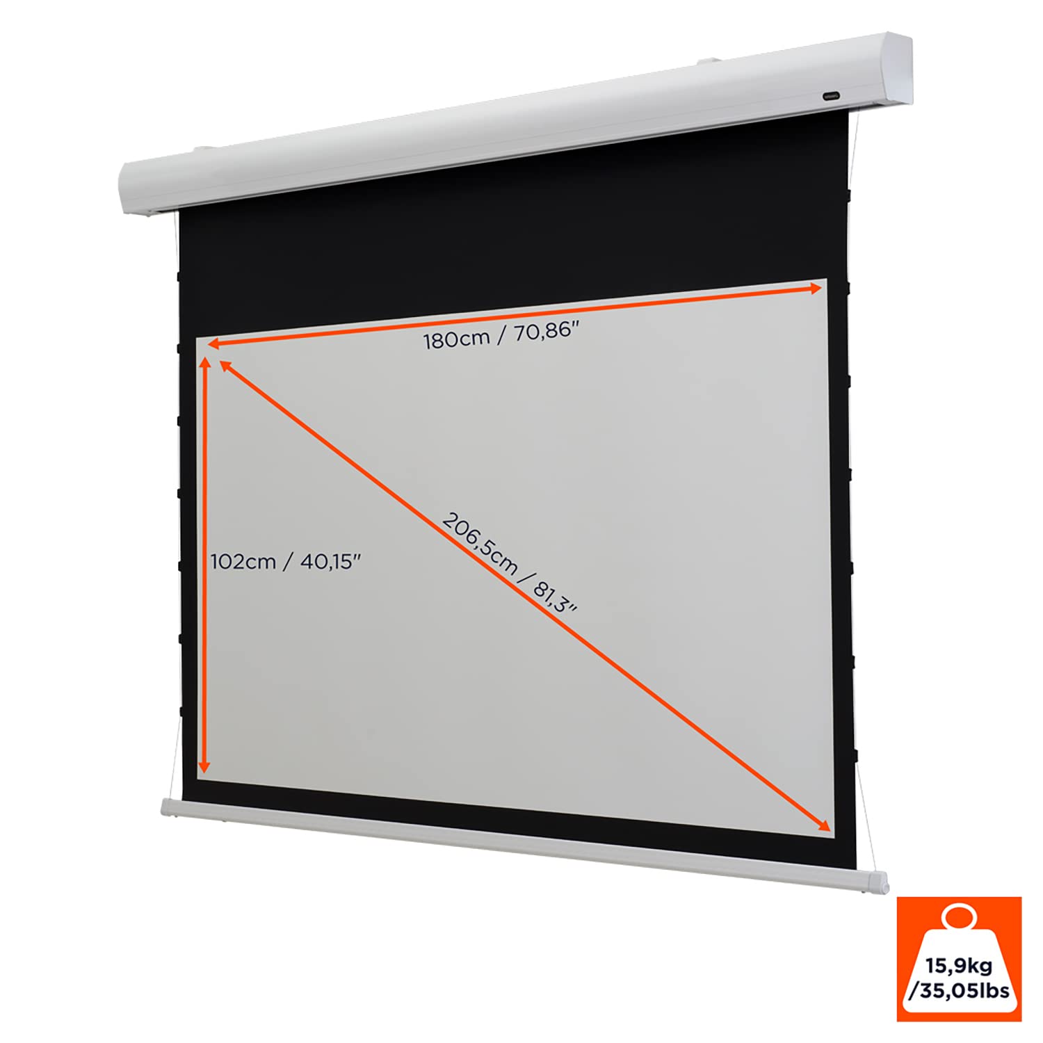 celexon HomeCinema Écran de Projection motorisé tensionné 80" | 180x102 cm 16:9| Écran électrique 4K, Full-HD pour vidéoprojecteur | Surface Plane avec système de Tension | Montage Mural/Plafond