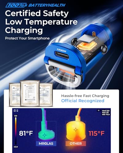 Image of MRGLAS【Upgraded】 125W USB C Car Charger Super Fast Charging for iPhone 16 | [PD65W & QC60W][All Metal] Cigarette Lighter Car Charger,Dual Port for iPhone 16 15 Pro iPad Samsung S25 S24 MacBook-Blue