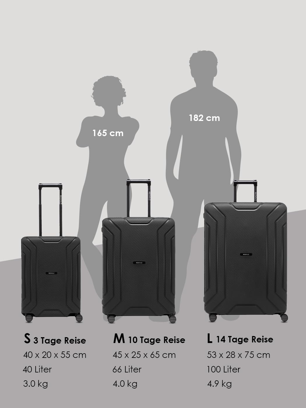 REDOLZ Valise Rigide Taille L XL | sans Fermeture Éclair | Grand Bagage Soute 75x53x28 cm | Polypropylène | Fermeture 3 Points | Serrure TSA | Essentials 15