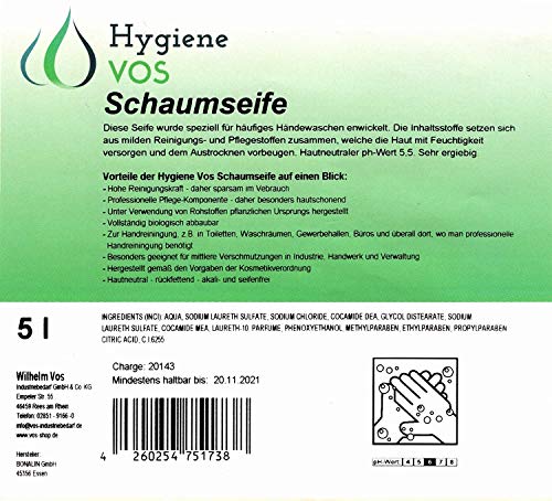 Hygiene VOS Schaumseife 5 Liter milde Schaumseife für alle gängigen Schaumseifenseifenspender. Sparsam im Verbrauch. Biologisch abbaubar
