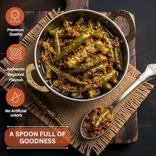 Image of Nilon's Sher-E-Punjab Green Chilli Pickle (475 g) Homemade Hari Mirch Ka Aachar | Spicy Pickle in Authentic Punjabi Style with Green Chilli, Mustard Oil & Spices with No Added Artificial Colour
