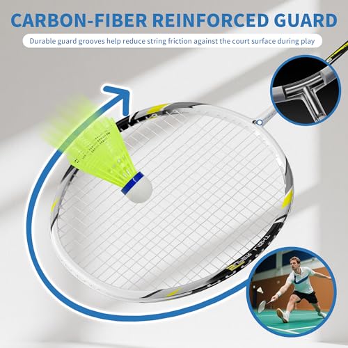 Senston Professional Badminton Rackets Set of 2, Carbon Fiber Composite 22LBS Racquets with Bag, Shuttlecocks & Grips for Outdoor Adults Beginners - Thumbnail 4
