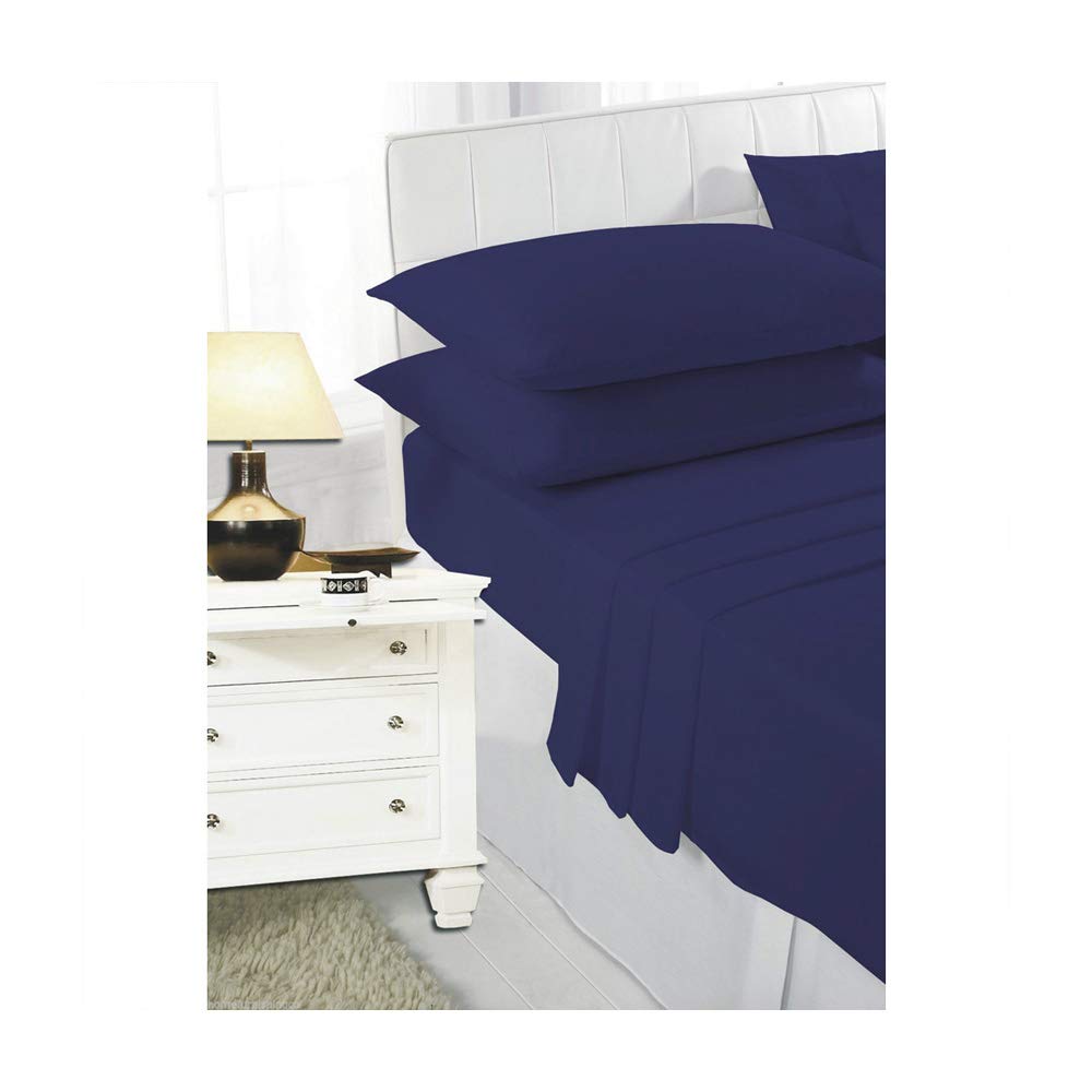 De Lavish Polycotton Sheet Set Single Size Plain Dyed Bed Bedding Set Includes 1 Fitted Sheet + 1 Flat Sheet + 1 Pillowcase, Navy