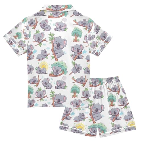 senya Branches Koala Satin Summer Pajama Sets Silk Short Sleeve Button Down Sleepwear2