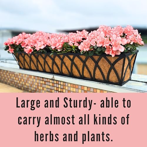 LaLaGreen Deck Railing Planter Outdoor (48 Inch, 4 Pack) Extra Large Metal Wall Hanging Planters with Coco Liner Black Rectangular Window Boxes Plant Bracket Holder Garden Rail Fence Balcony Decor by LáLáGreen - Image 5