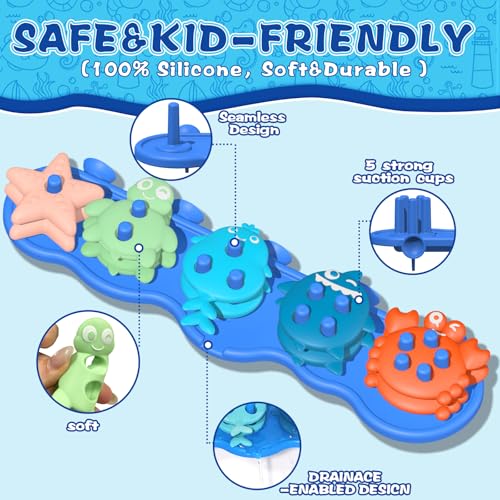Toddler Bath Toys, Premium Silicone Mold Free Ocean Animal Shape Sorting & Stacking Baby Bath Toys, No Hole Bathtub Floating Toys Gift for Boys Girls, Early Learning Sensory Water Toys, Bathtime Fun - Image 5