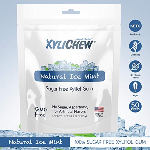 Xylichew Xylitol Gum - Chewing Gum Sugar Free, Aspartame Free, Gluten Free, Keto - Sugarless, Healthy, Natural Oral Care - Relieves Bad Breath and Dry Mouth - Ice Mint, 50 Count - Thumbnail 7