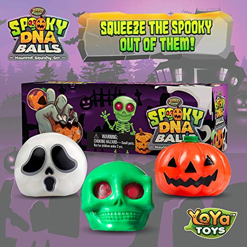 Yoya Toys Spooky Dna Stress Balls (3 Pack) - Halloween Squishy Gift - Pumpkin, Ghost, Skull Squeeze Balls For Kids And Adults - Sensory Fidget Toy - Promote Anxiety, Stress Relief, Calm Focus And Play #TOP6