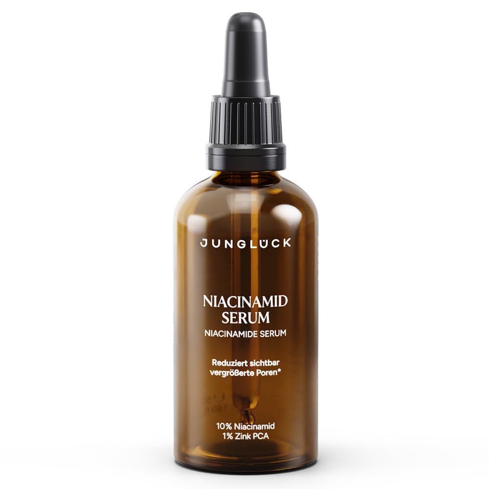 JUNGLÜCK Niacinamide Serum Hochdosiert - Anti Aging Serum - 10% Niacinamid und 1% Zink - Gesichtsserum gegen unreine Haut und Rötungen, Verfeinert Poren für ein klares Hautbild gegen Pickel & Mitesser