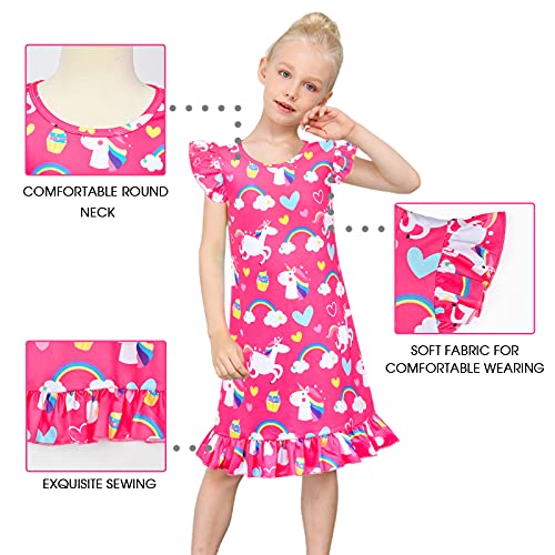 Image of Sylfairy 2pcs Girls Nightgowns, Unicorn Nightgown Princess Pajama Dresses for Girls Sleepwear Nightie