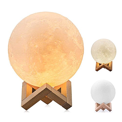 Lámpara de luna con luz LED impresa en 3D con soporte, carga USB blanco/luz cálida, ajuste de brillo regulable para decoración y regalos de 15 cm