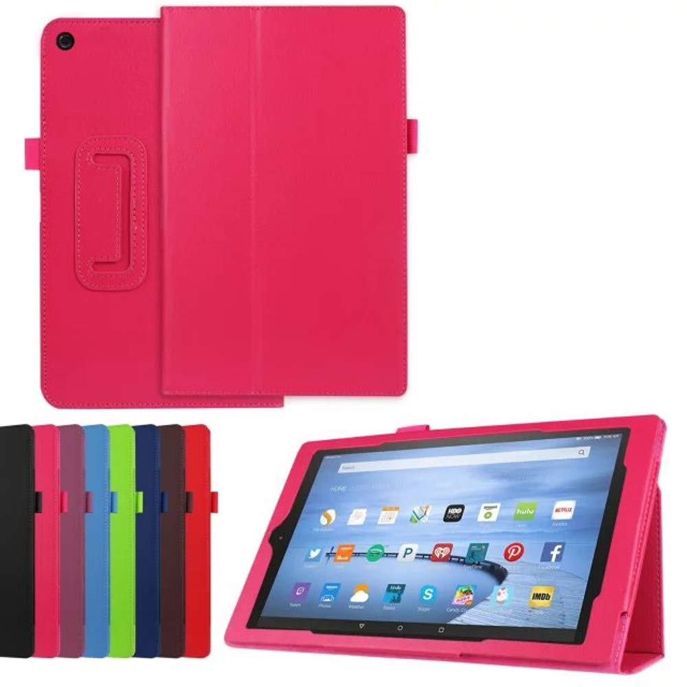 for Amazon New Kindle Fire HD10 5th Generation (2015 Release) Smart Cover, Ultra Slim Folio Stand Auto Sleep/Wake Up Leather Case for New Fire HD 10 2015 10.1 inch (Li-Peach Red)