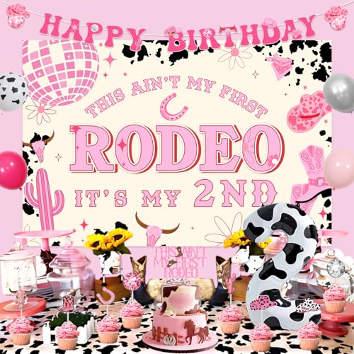 Western Cowgirl 2nd Birthday Decorations - Disco Cowgirl Banner, Cake Topper, Balloon Decor & Supplies in Pink by Blisstock - Image 2