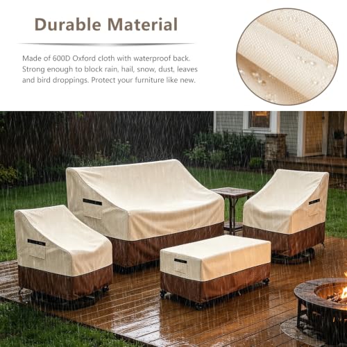 Wavecover 4-Piece Patio Furniture Cover Set, 600D Heavy Duty Outdoor Furniture Covers Waterproof — Fits 3-Seater Sofa, Swivel Rocker Chair & Coffee Table, All Weather Outdoor Protection, Large by Wavecover - Used condition - Image 6