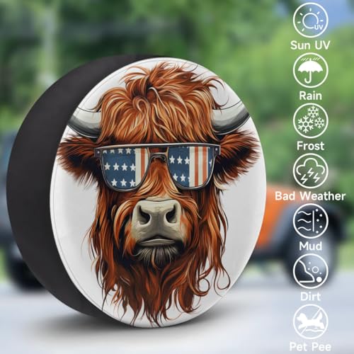 Image of Spare Tire Cover for RV Trailer, Highland Cow American Tire Covers Universal Fit for Travel Trailer Camper Jeep RV SUV Truck Waterproof Wheel Cover (14 inch for Diameter 25 inch - 27 inch),A-885