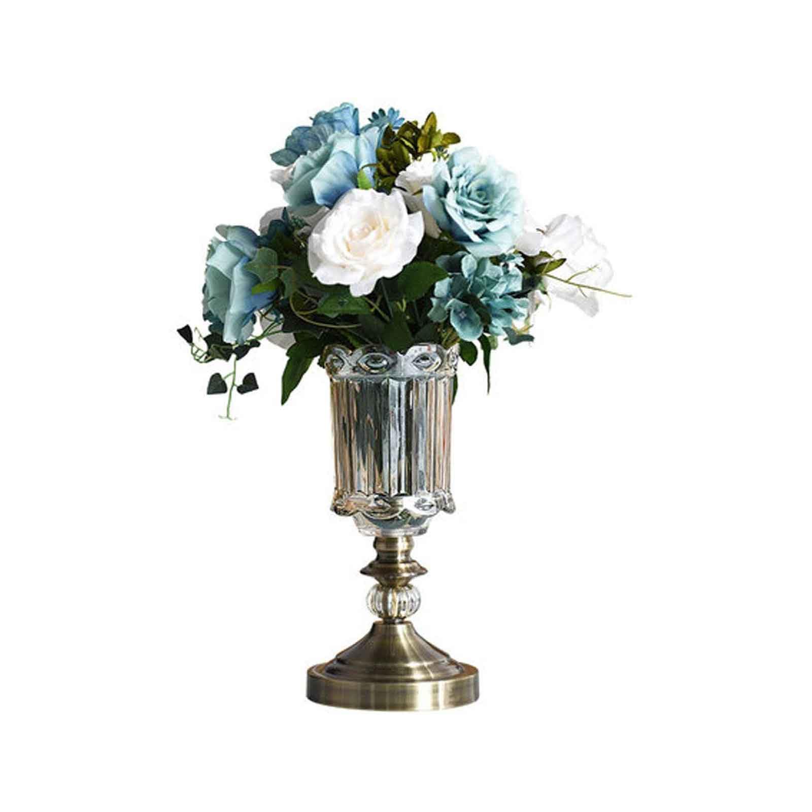 Ramo de Flores Artificiales con jarrón de Cristal, decoración para el hogar, la Oficina, la Boda, el Centro de Mesa del Comedor, bonsái de Flores Falsas