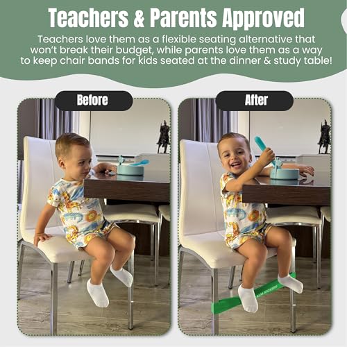 Chair Bands for Kids with Fidgety Feet, Quiet & Durable Sensory Chair Bands for Home or Classroom Seating, ADHD Tools for Kids, Improve Focus, Classroom Must Haves, 4-Pack - CALM KICKERS (GREEN) - Image 6