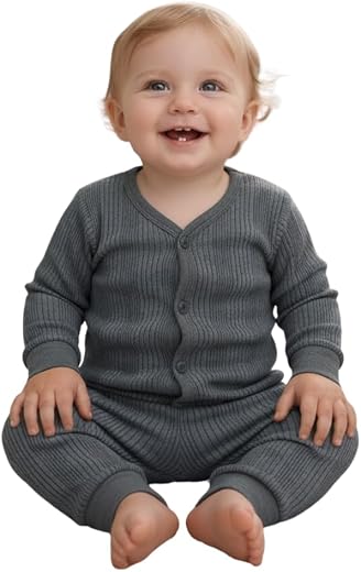 A.T.U.N. (ALL THINGS UBER NICE) Baby Boys Comfy Thermal Innerwear Set | Soft Ribbed Full Sleeve Top & Pants Set | Warm Cozy Button-Up Base Layer Outfit