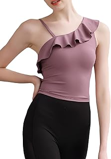 [UPCOT] スポーツウェア レディース タンクトップ カップ付き ワンショルダー フリル ヨガ バレエttb10