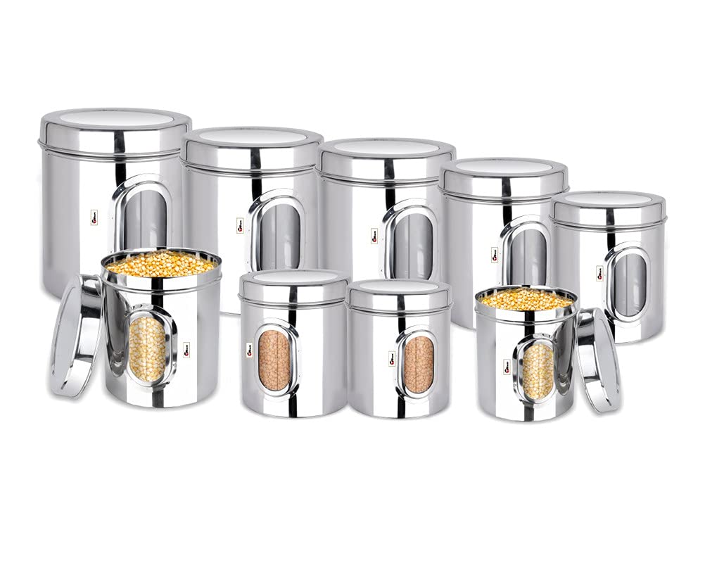 Ebun Heavy Gauge See Through Stainless Steel Containers For Kitchen|Stainless Steel Dabba Set For Kitchen|Steel Container|750 Gms To 6 Kgs Steel Container For Kitchen Storage|Set Of 9 (Silver) (B084G9DX8K) Amazon Price History, Amazon Price Tracker