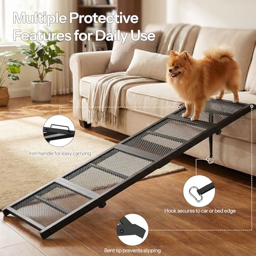 HOOBRO 70.8" Folding Dog Ramp for Car, 4-Fold Pet Ramp for Car SUV Couch, Extra Long Dog Ramp for Large Dogs Senior Pets, Non-Slip Walking Surface, Portable Design, Black BK08PT03 by HOOBRO - Used condition - Image 4