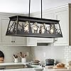 Rustic kitchen island lightingl32 inch 5 light black farmhouse rectangular chandelier for dining room over tablebar pendant light fixture kitchen island hanging light fixture  urban country home decor