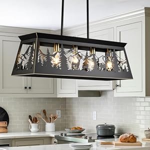 Rustic Kitchen Island LightingL32 Inch 5 Light Black Farmhouse Rectangular Chandelier for Dining Room Over TableBar Pendant Light Fixture Kitchen Island Hanging Light Fixture