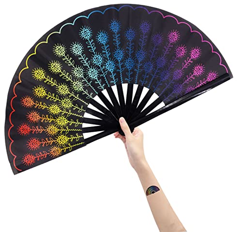 Amajiji Chinease, grande ventaglio pieghevole a mano per donne e uomini, in bambù giapponese e tessuto di nylon, ventaglio pieghevole, per festival, regalo, ventaglio da ballo (pavone colorato)