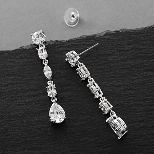 Mariell Cubic Zirconia Crystal Dangle Bridal Earrings, 2 Inches Long, Silver CZ Crystal Jewelry for Weddings, Brides, Bridesmaids, Mother of the Bride3