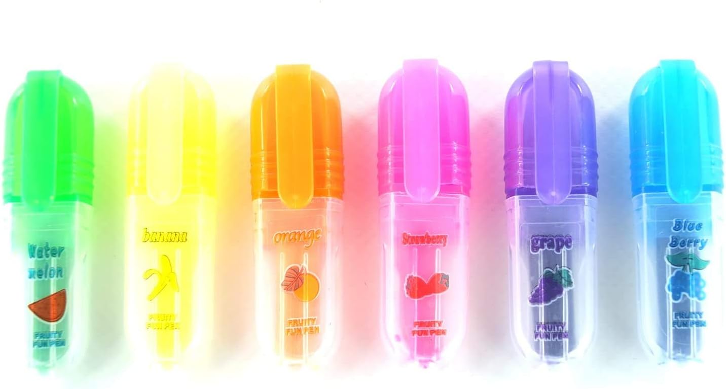 Set of 6 Fruit Scented Mini Highlighter Pens (Pack of 2)