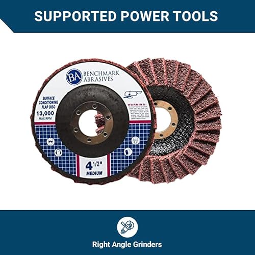 Benchmark Abrasives 4-1/2" x 7/8" Surface Conditioning Type 27 Flap Discs 4 1/2 for Angle Grinder, Sanding Discs for Blending and Polishing - Grinding Wheels 4 1/2 inch - (5 Pack) Medium Grit - Thumbnail 6