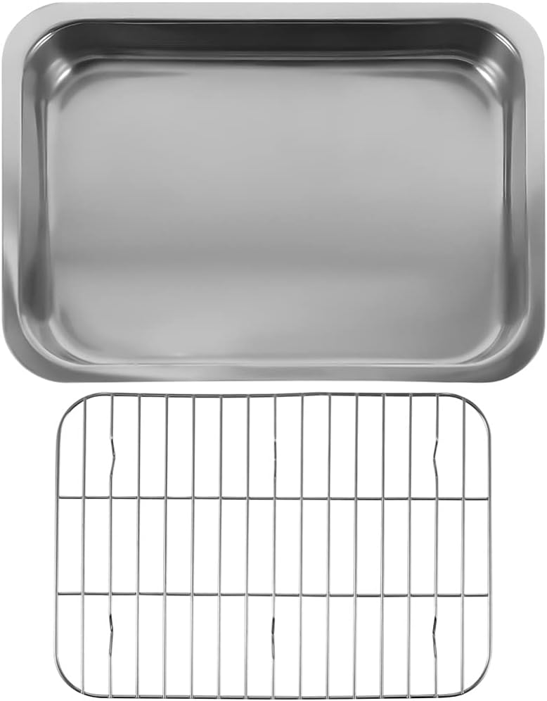 Hemoton 1set Stainless Steel Kitchen Baking Tray with Rack for Cakes Desserts Barbecue and Snacks Easy to Clean Ovenware for Home Restaurant and Hotel Use
