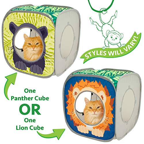Kitty City Safari Play Cubee, Cat Cube, Play Kennel, Cat Bed, Jungle Cat House, Multicolor, 15 H X15 W Inches #TOP2