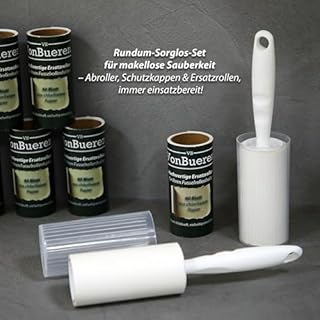 Fusselrolle Tierhaare 10 Rollen VonBueren | +2 Abroller + 2 Hüllen | Fusselrollen für Kleidung | Fusselbürste | Lint Roller | für Hunde und Katzen