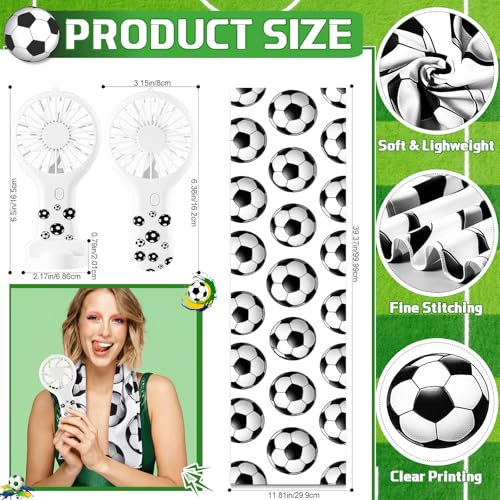 Woanger 24 Pcs Soccer Cooling Towels and Fans Sets Mini Handheld Fans Bulk 3 Speeds USB Lash Towel for Soccer Gifts for Sporting Team Games Party Favor by Woanger - Used condition - Image 2