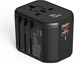 Nik case Universal Travel Adapter, International Travel Adapter with 2 USB-A & 1 USB-C Ports 20W PD Fast Charger, Travel Power Adapter Worldwide, All-in-One Wall Charger for USA EU UK AUS (ABS|Black)
