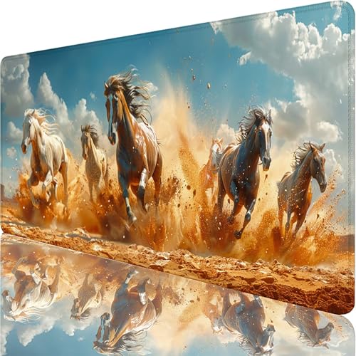 Tapis de souris XXL 800x400mm bleu au motif de cheval galopant pour bureau